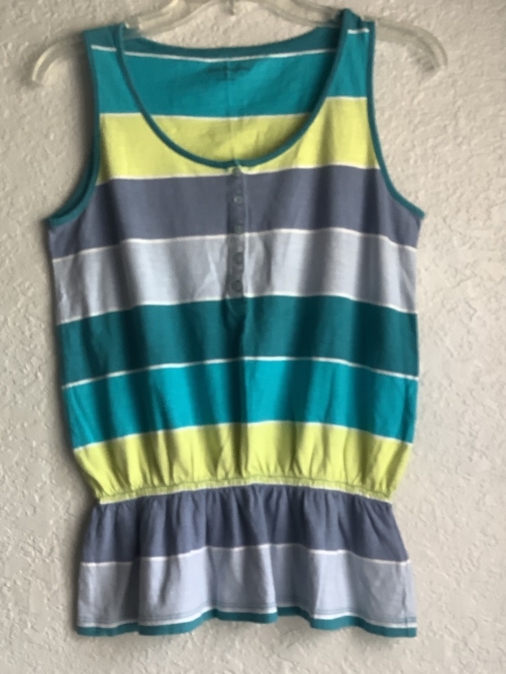 croft & barrow Teal, Yellow, Gray Striped Sleeveless Peplum Top